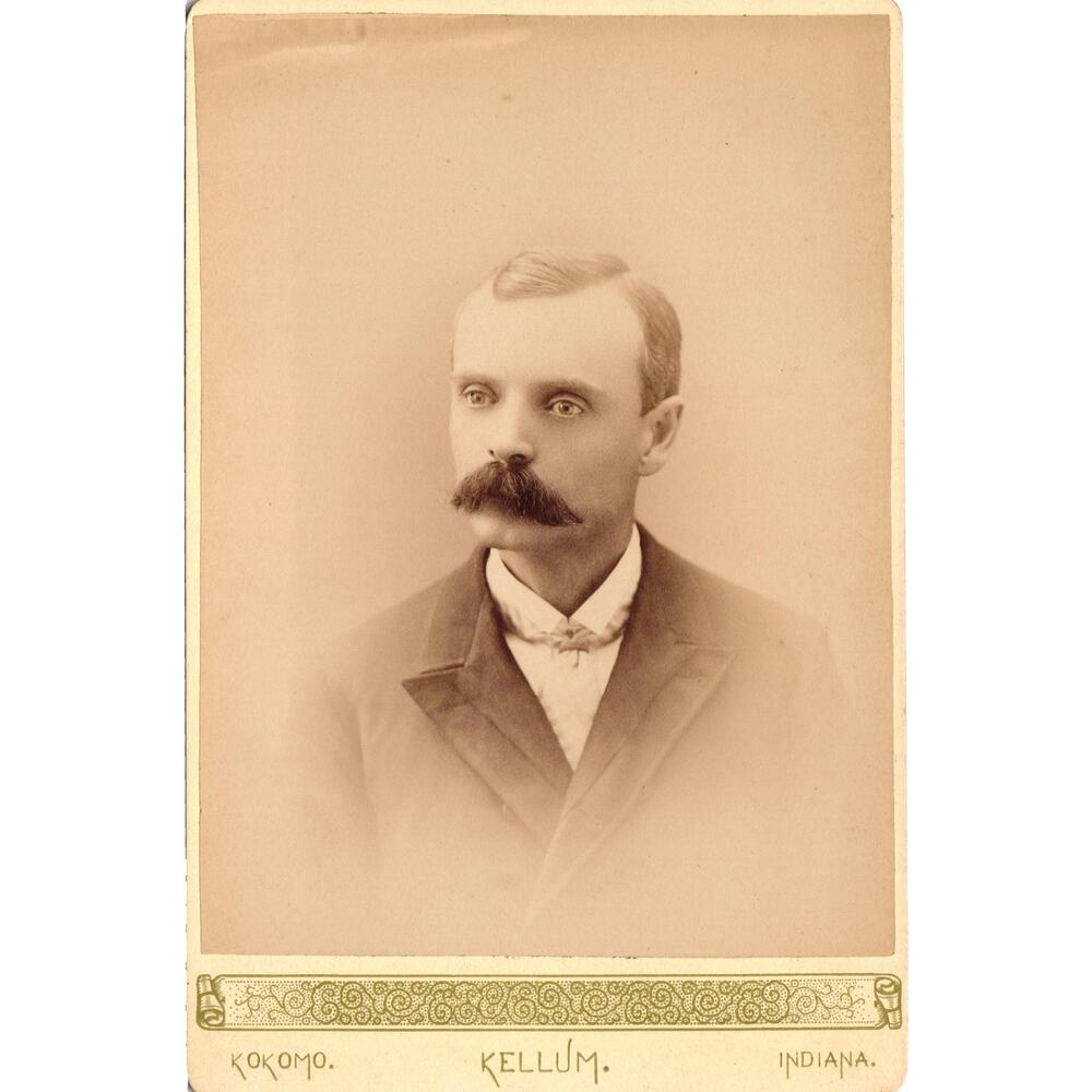 Antique Cabinet Card Handsome Man Victorian Mustache JM Kellum Studio‎ Kokomo IN